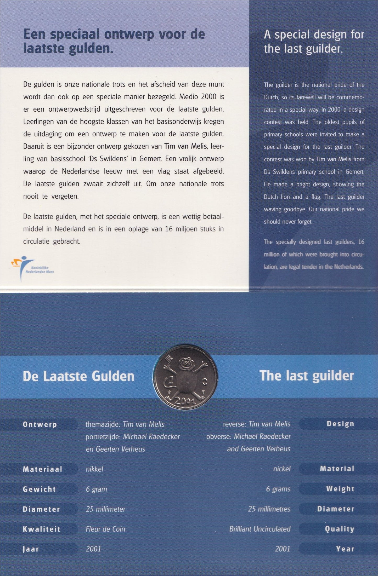 2001 De laatste gulden in blister FDC