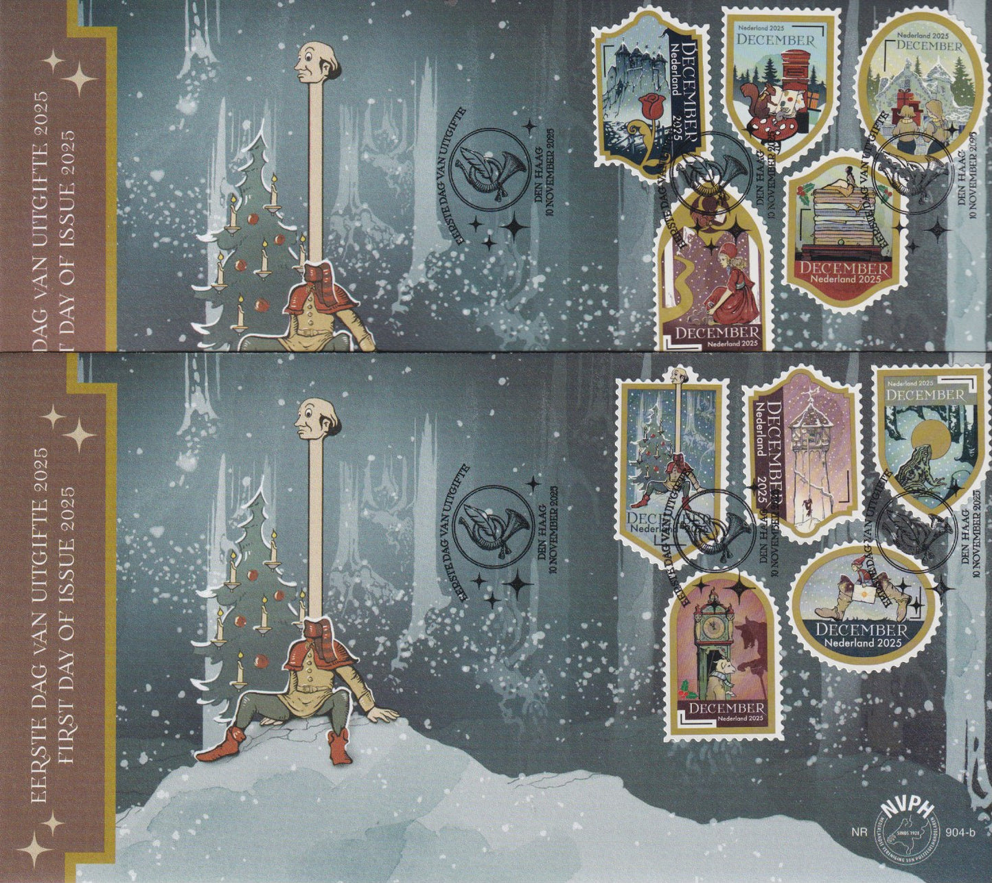 2025 Kerstzegels op 2 enveloppen