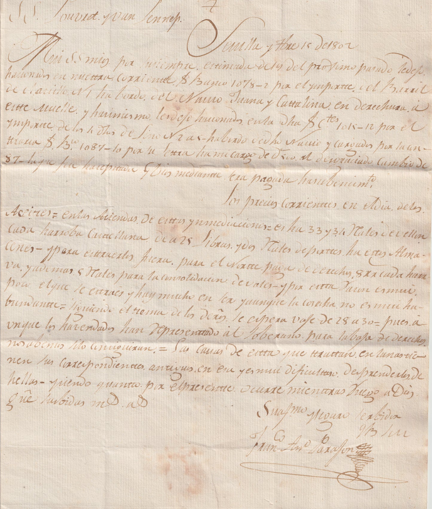 1802 Brief van Spanje ( Sevilla ) naar Amsterdam