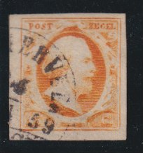 1852 KONING WILLEM III 15 cent oranje luxe gebruikt