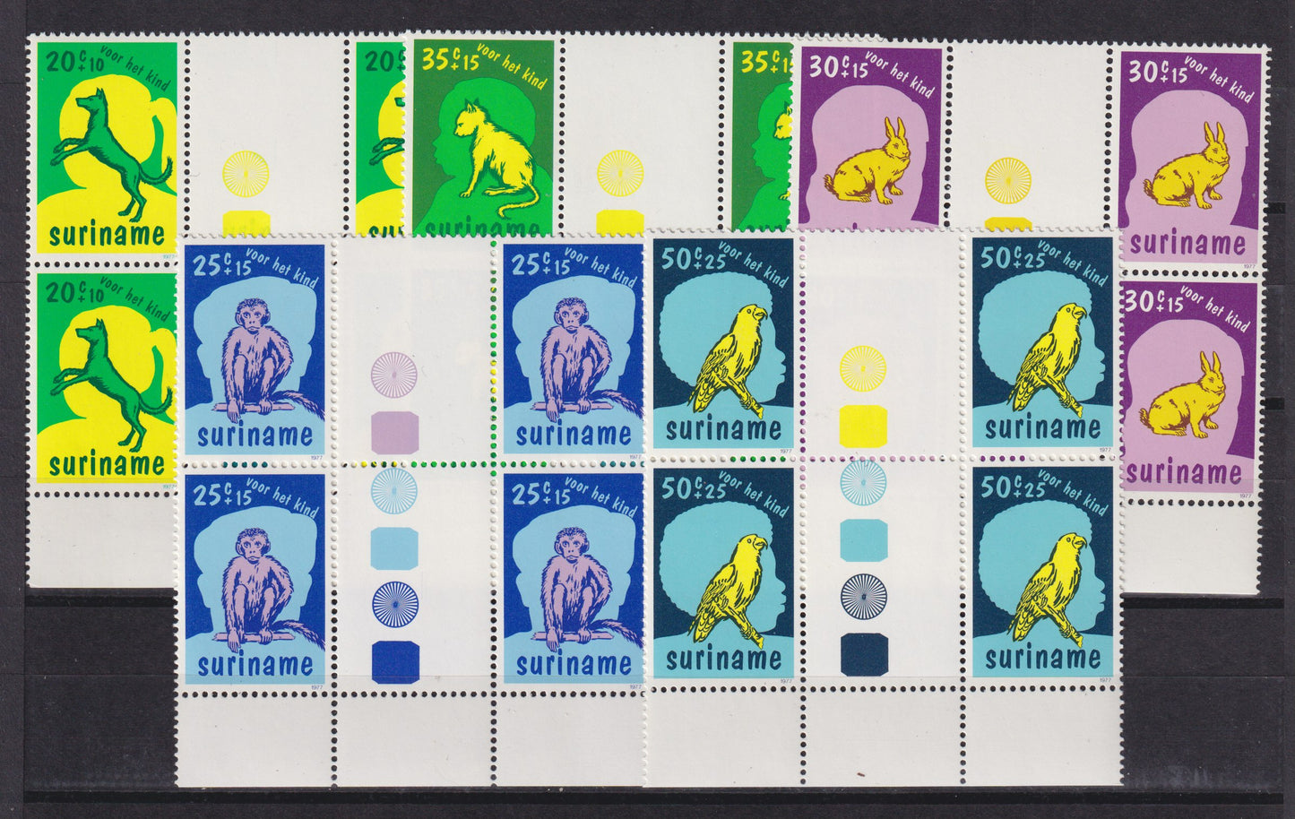 SURINAME, gutterpairs in blok van vier, postfris, AANBIEDING