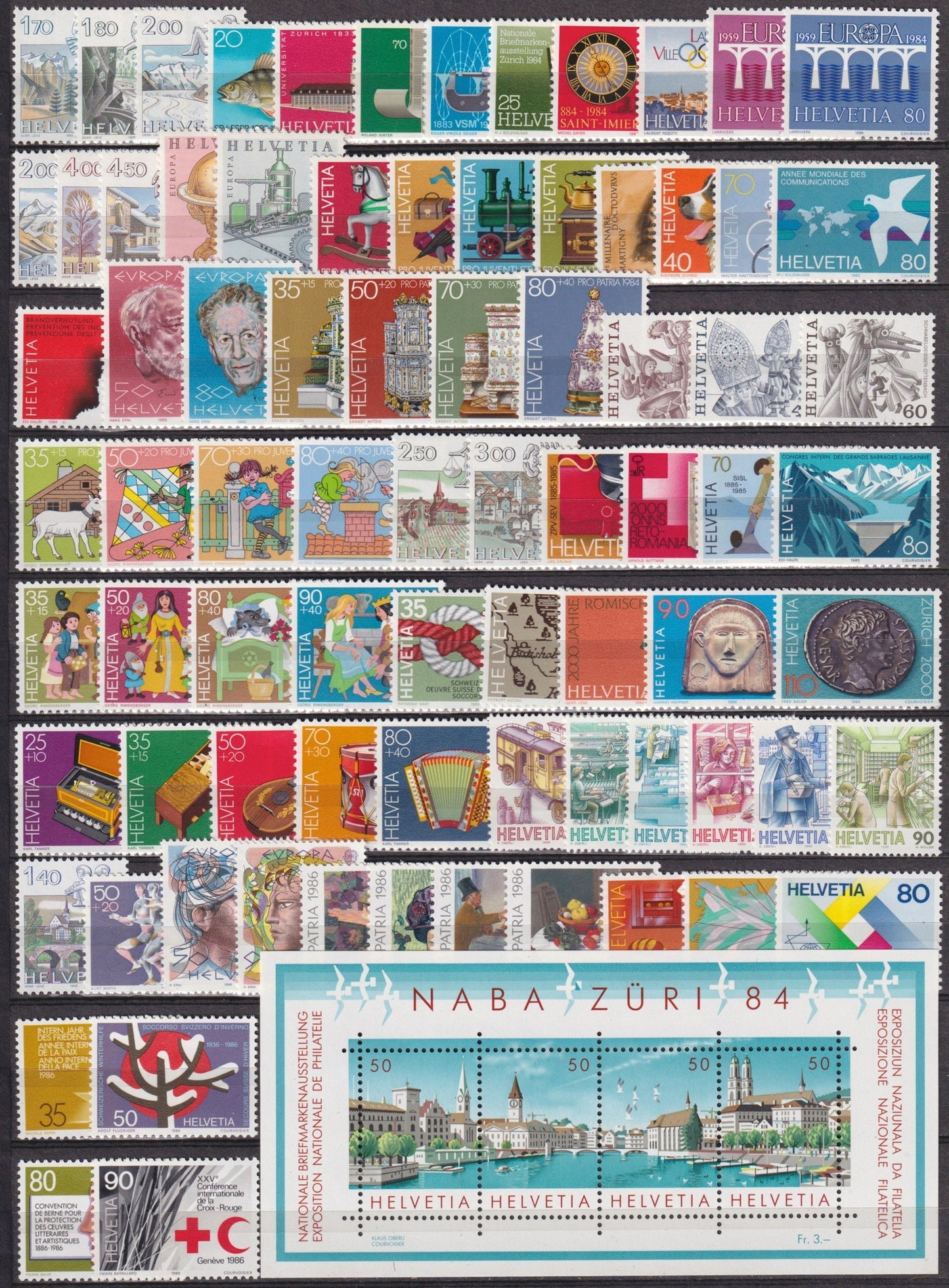 Zwitserland zegels tussen 1983 en 1986 postfris, veel motief