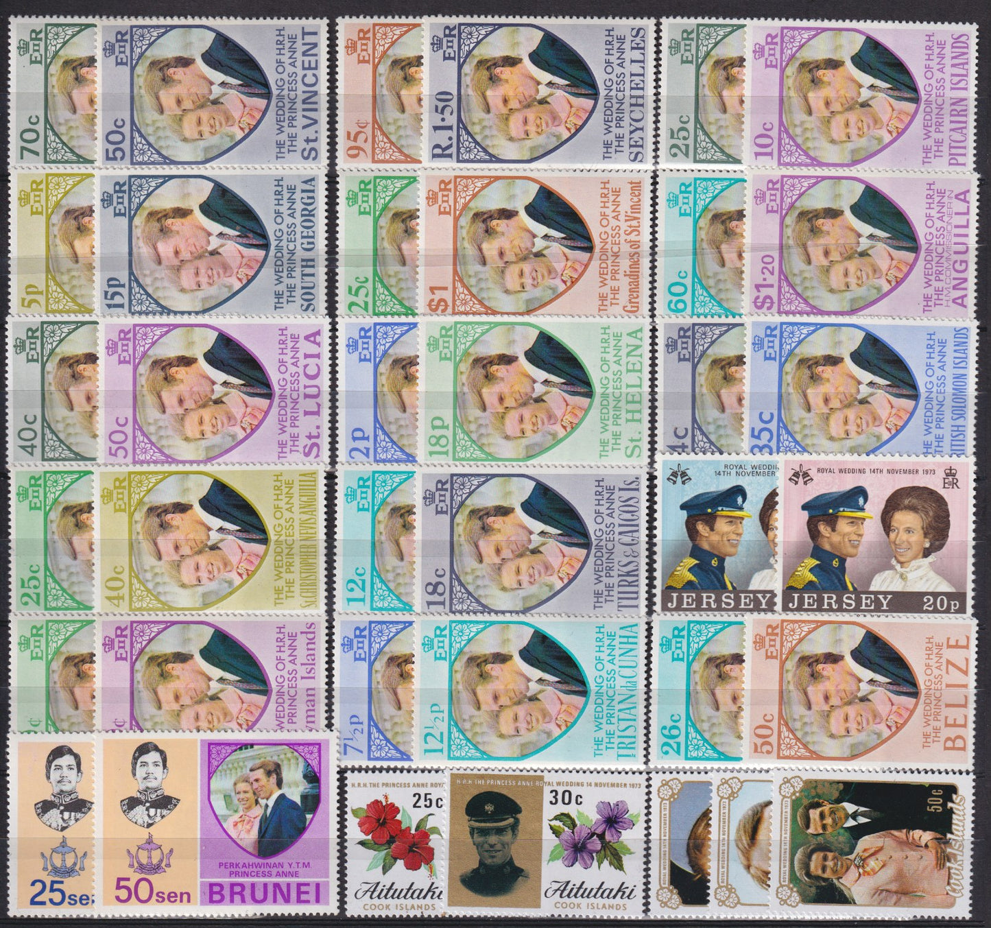 1973 Omnibus serie huwelijk Prinses Ann met Mark Philips, 35 landen Postfris