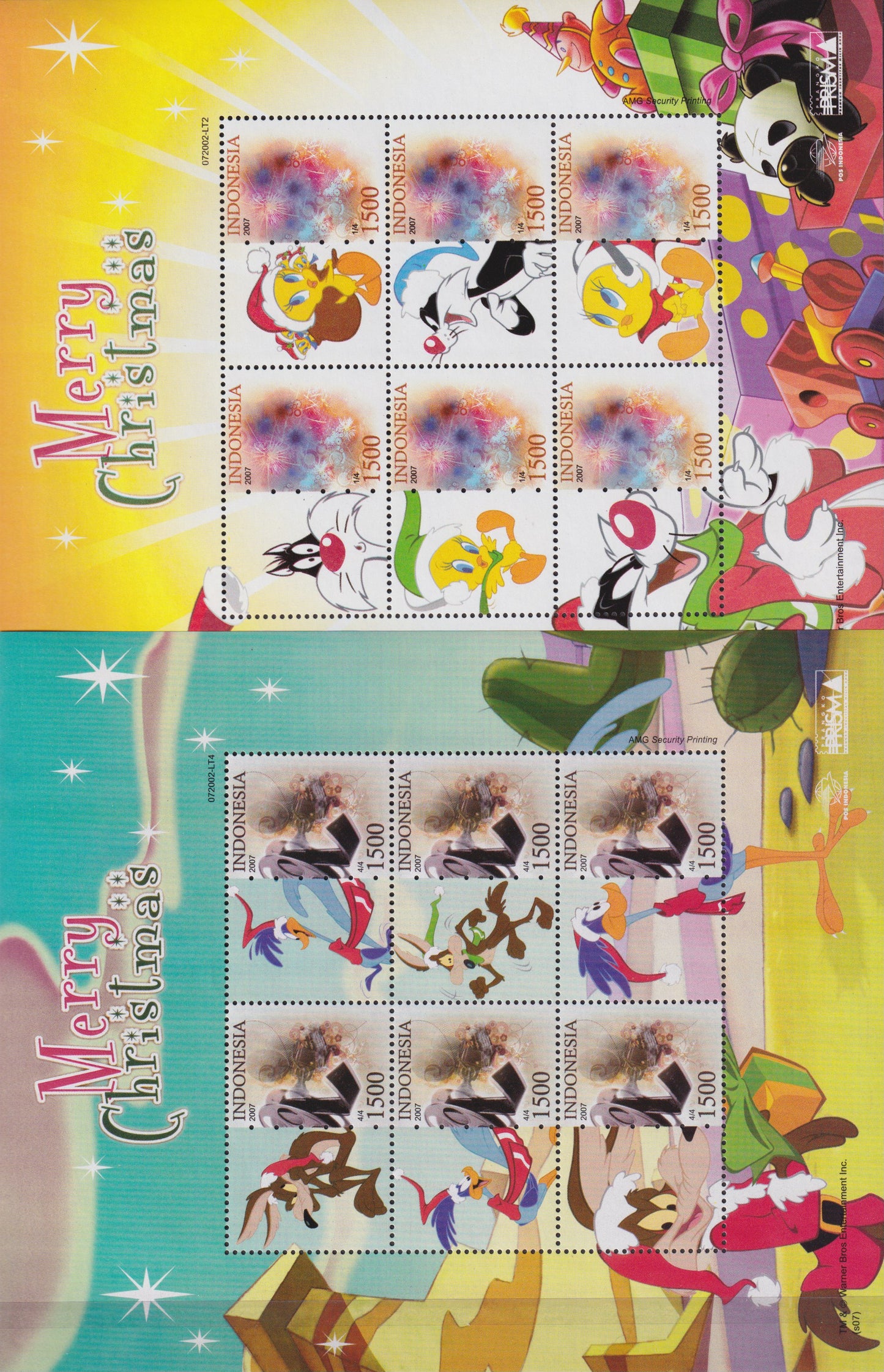 2007 Indonesie, Kerstmis, 4 vellen cartoons postfris