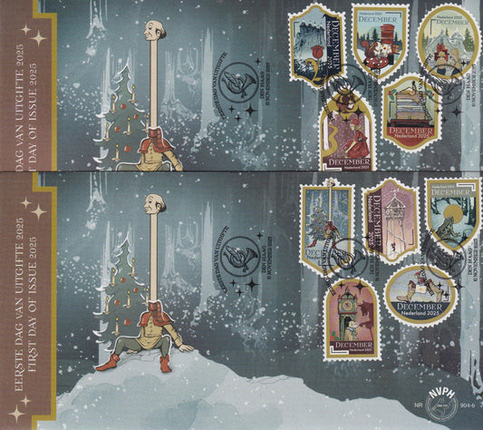 2025 Kerstzegels op 2 enveloppen