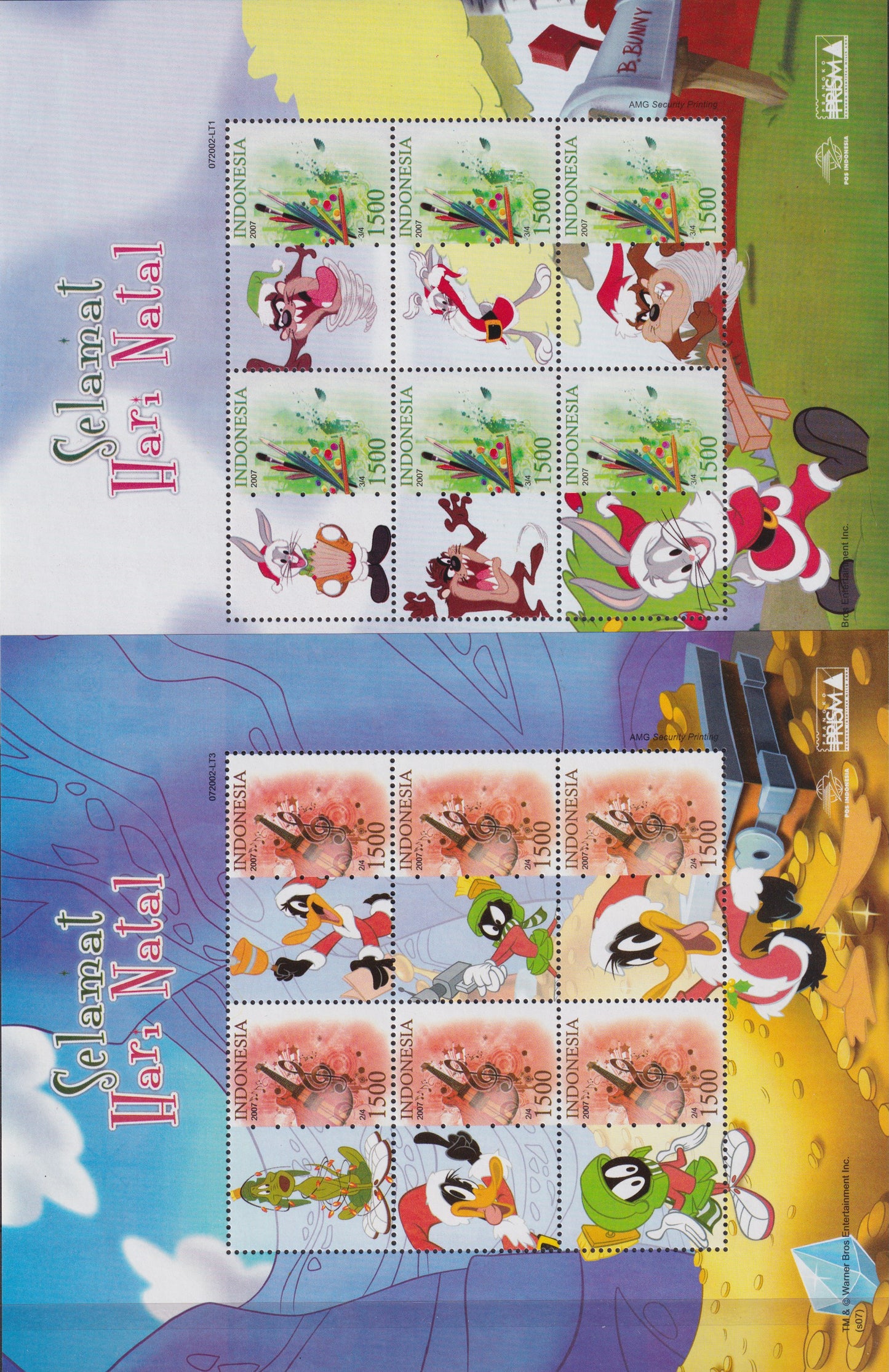 2007 Indonesie, Kerstmis, 4 vellen cartoons postfris