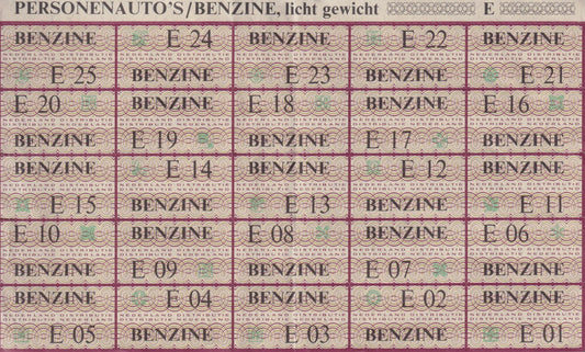 Benzinebonnen Nederland 1973, compleet vel.