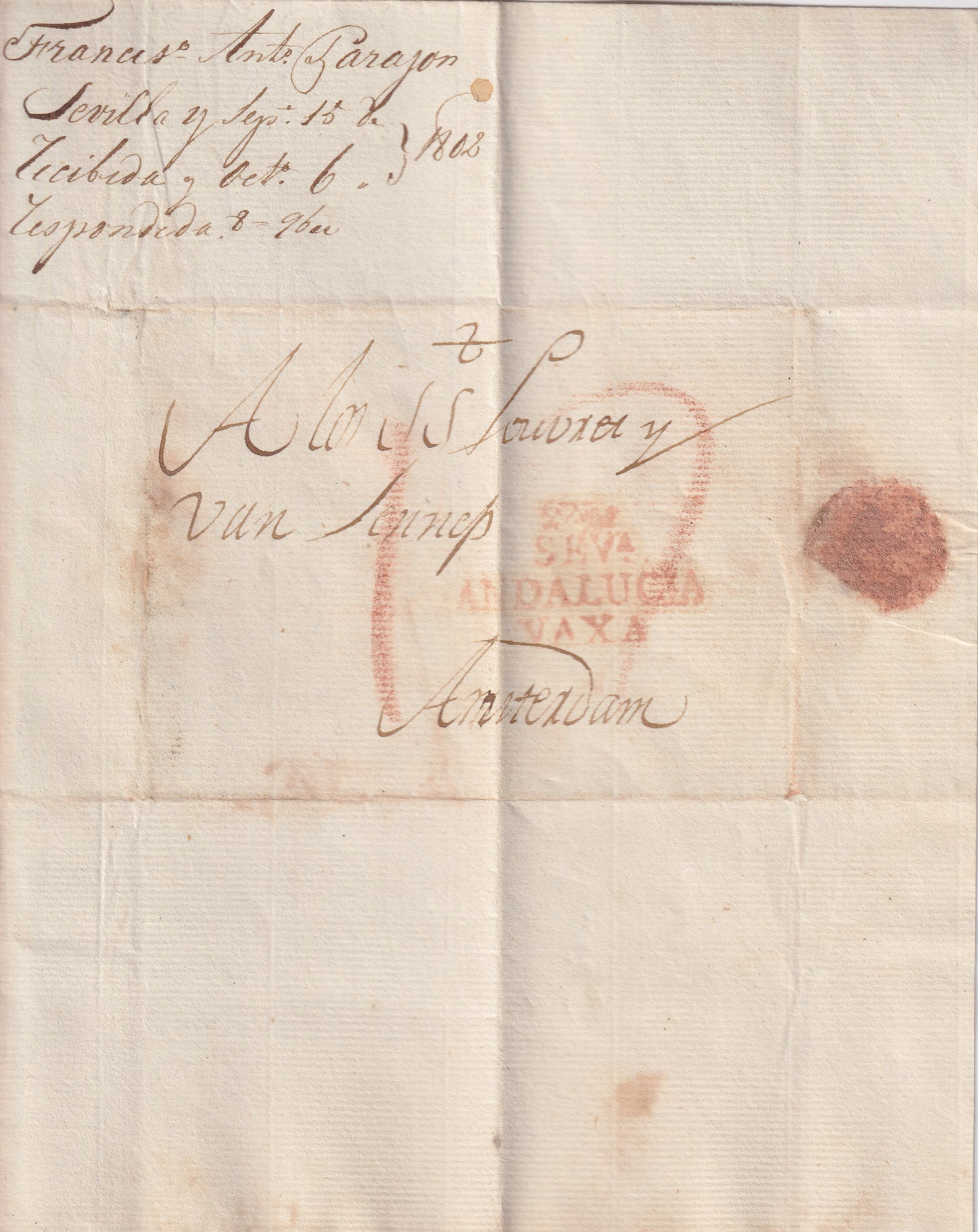 1802 Brief van Spanje ( Sevilla ) naar Amsterdam