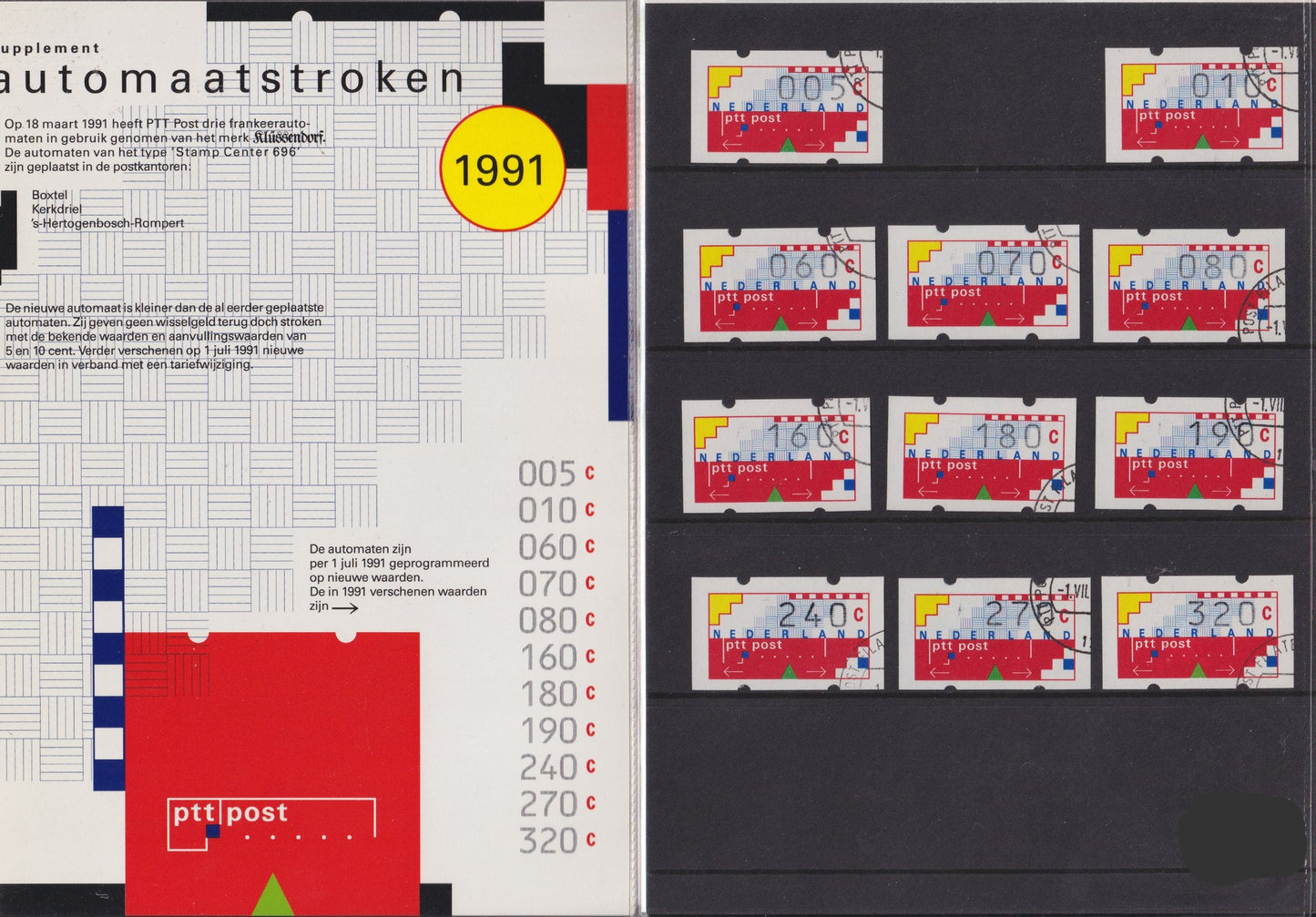 Serie Automaatstroken Nederland 1991  luxe gestempeld