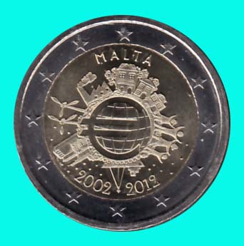 Euro 10 jaar, Malta unc 2012 - Click Image to Close
