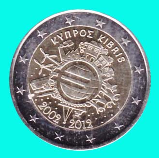 Euro 10 jaar, Cyprus unc 2012 - Click Image to Close