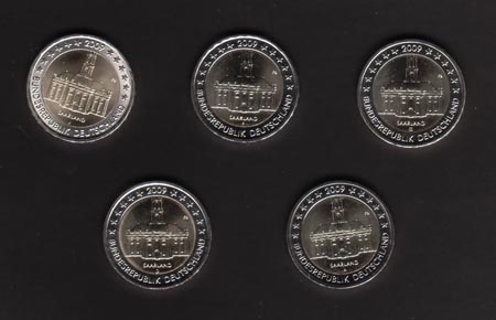 Duitsland 2009 UNC, Saarland, set van 5 munten - Klik op de afbeelding om het venster te sluiten