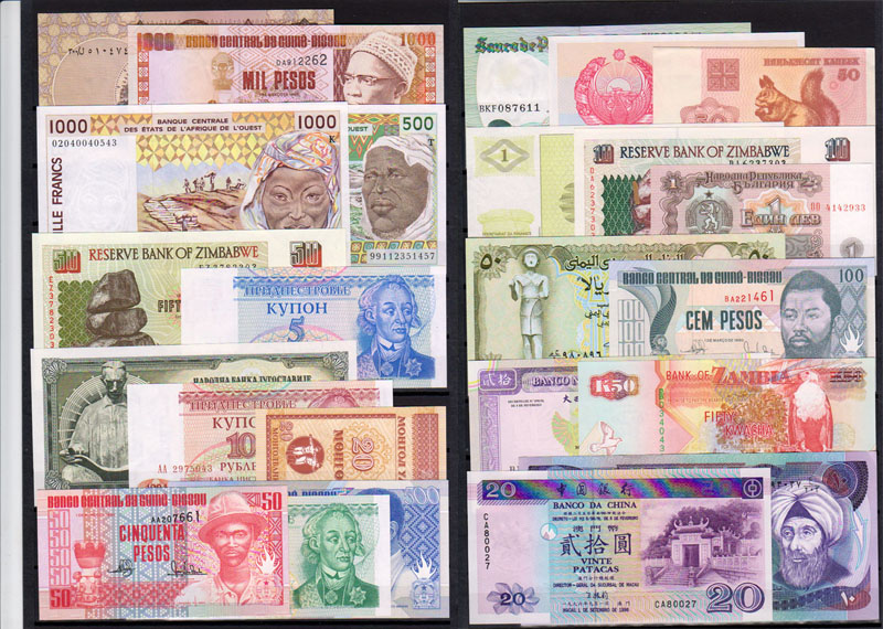 Wereld, 24 verschillende bankbiljetten, unc - Klik op de afbeelding om het venster te sluiten