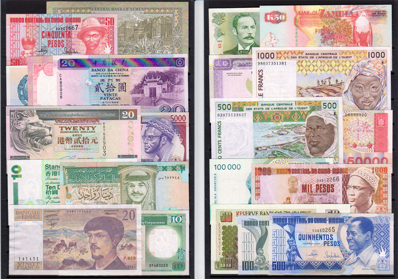 Wereld, 22 different banknotes uncirculated - Click Image to Close