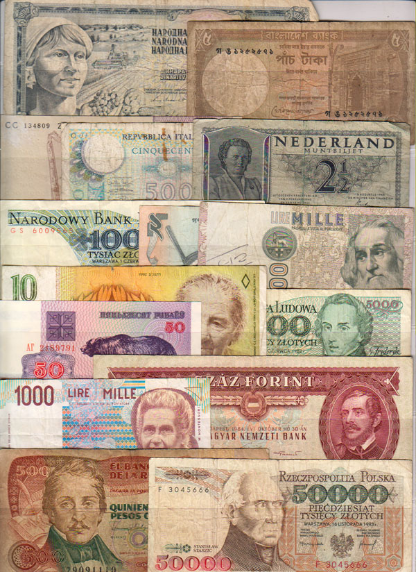 Bankbiljetten wereld, gebruikt, 14 stuks - Klik op de afbeelding om het venster te sluiten