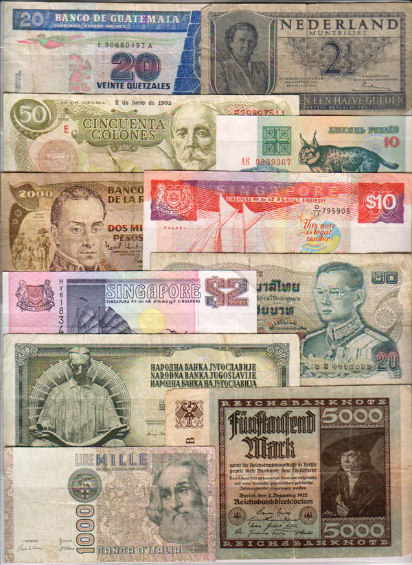 Bankbiljetten wereld, gebruikt, 11 stuks - Klik op de afbeelding om het venster te sluiten