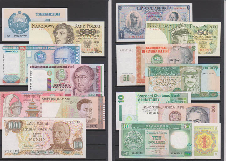 Wereld, 15 verschillende bankbiljetten UNC - Klik op de afbeelding om het venster te sluiten