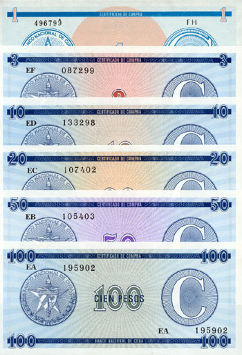 Cuba, 1,3,10,20,50 en 100 pesos, uncirculated - Klik op de afbeelding om het venster te sluiten
