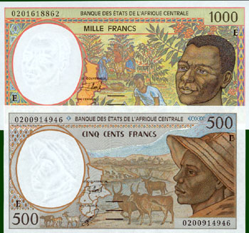 Central Africa, 500 and 1000 franc, uncirculated - Click Image to Close