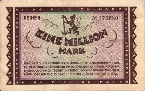 1923, 1 Miljoen Mark Dusseldorf - Click Image to Close