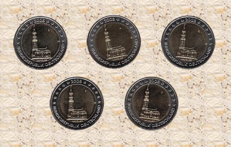 Duitsland 2008 UNC, Hamburg, set van 5 munten - Klik op de afbeelding om het venster te sluiten