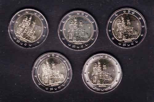 Duitsland 2012 UNC, Bayern, set van 5 munten - Click Image to Close