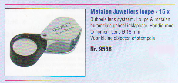 Metalen Juweliersloupe in lederen etui, inklapbaar en 15 x vergr - Click Image to Close