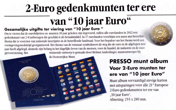 Verzamelmap voor 2 EURO munten, 10 jr.EURO - Click Image to Close