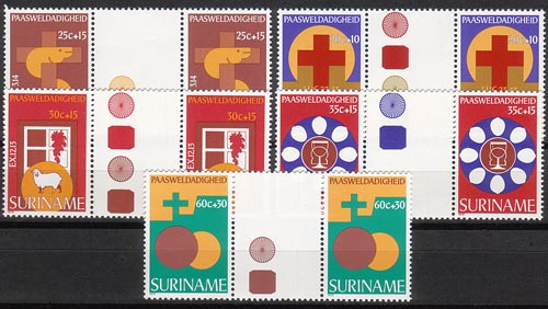 Suriname gutters met kleurstippen, nos 119-123 BP - Click Image to Close
