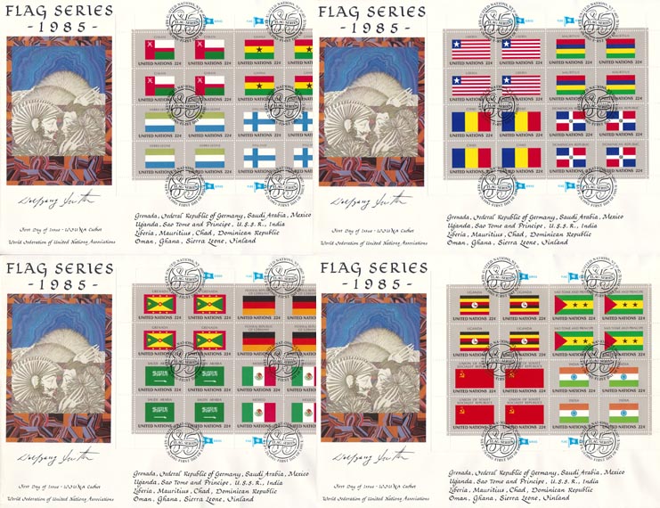 UNO New York 1985 flagsheets on FDC - Click Image to Close