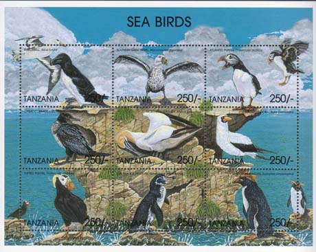 Tanzania, sea birds, 9 stamps in MS. - Click Image to Close