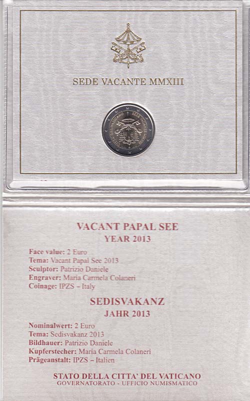 Vaticaan 2 EURO 2013 unc. in mapje Sede Vacante - Click Image to Close