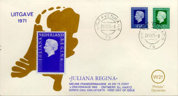 1971 Juliana Regina, 0,45 en 0,75 gulden - Klik op de afbeelding om het venster te sluiten