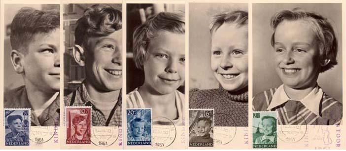 1951 Kinderzegels, 5 kaarten in mapje - Klik op de afbeelding om het venster te sluiten