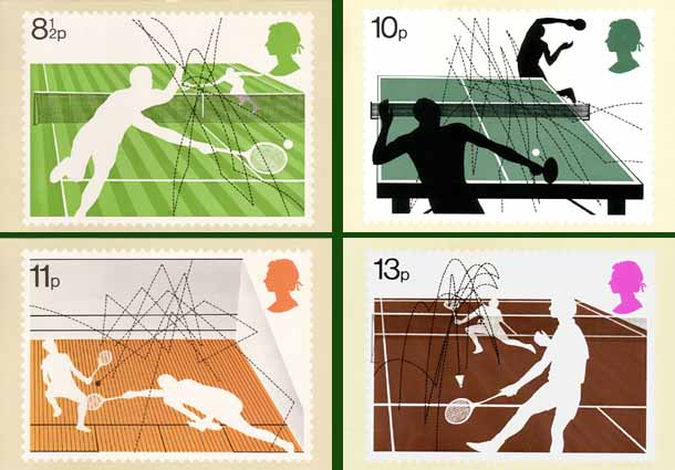 Engeland 1977, 4 kaarten Racket sporten - Klik op de afbeelding om het venster te sluiten