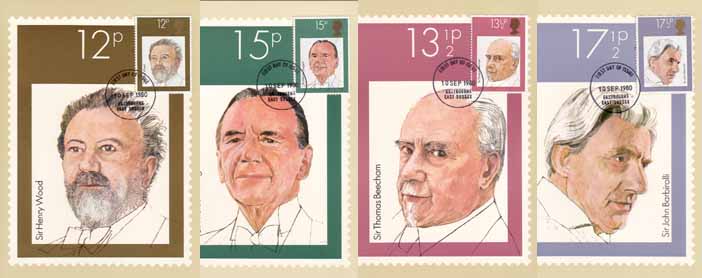 Engeland 1980, 4 kaarten beroemde leiders - Klik op de afbeelding om het venster te sluiten