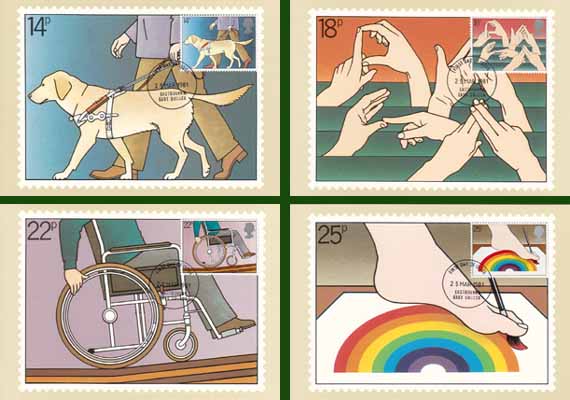 Engeland 1981, 4 kaarten Jaar v.d. gehandicapten - Klik op de afbeelding om het venster te sluiten