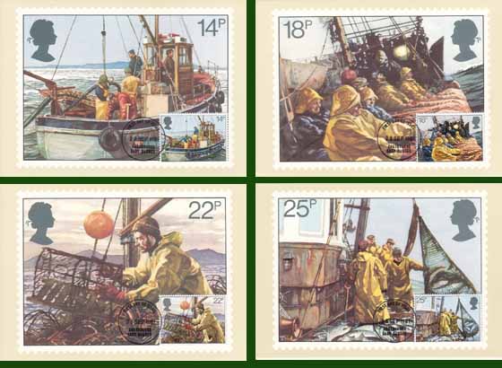 Engeland 1981, 4 kaarten Vis industrie - Klik op de afbeelding om het venster te sluiten