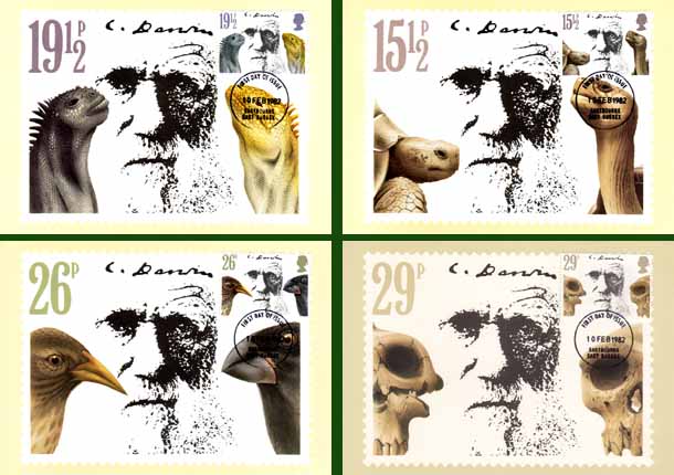 Engeland 1981, 4 kaarten Charles Darwin - Klik op de afbeelding om het venster te sluiten