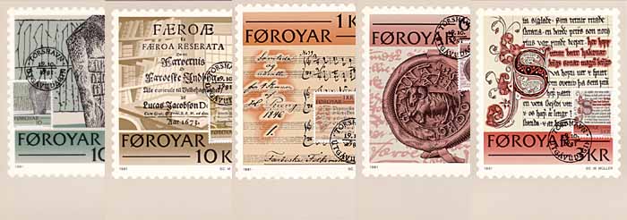 Faroer 1981, 5 kaarten historisch schrift - Klik op de afbeelding om het venster te sluiten