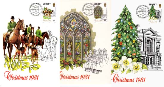 Jersey 1981, 3 kaarten Kerstmis - Klik op de afbeelding om het venster te sluiten