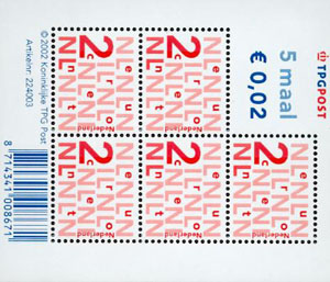 2002 Cijfer Nikkels 2 cent, with gum - Click Image to Close